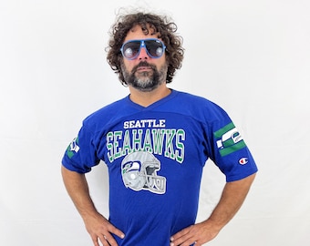 Vintage 80s 1980s Seattle Seahawks NFL Football Sports Team Fan Jersey Tshirt Tee Shirt - Champion tag