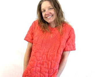 Vintage 1970s 70s Quilted Lounge Maxi Robe House Dress - By The Hecht Co.