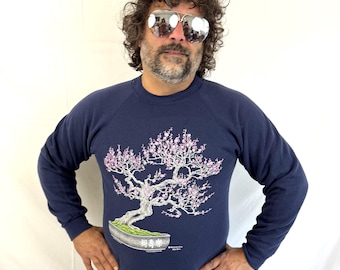 Vintage 80s 90s Bonsai Tree Blosson Puffy Sweatshirt