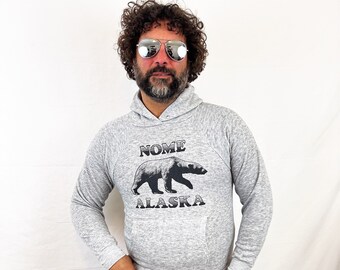 Fun Vintage 80s 1980s Gray Nome Alaska Polar Bear Sweatshirt Hoodie