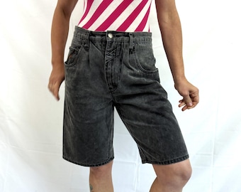 Pantalones cortos vaqueros largos negros holgados Novin, estilo vintage de los años 90.