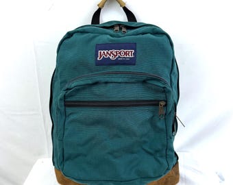 Vintage 1990s 90s Green Jansport Suede Bottom Backpack - Made in the USA