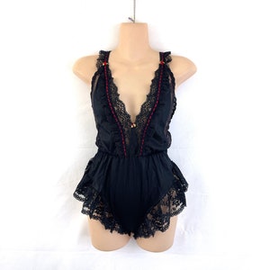Vintage 1970er 80er Jahre Spitze Schwarz Sexy Süße Teddy Dessous Slip - Tosca Lingerie