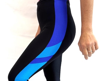 Pantalones vintage de spandex a rayas azul neón Sunbuster de los años 80 y 90