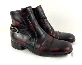 Vintage Men's Burgundy Leather Buckle Harness Shoes Boots - Size 7