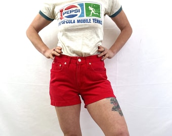 Vintage 90s Red Denim Jean Summer Shorts - By Jordance