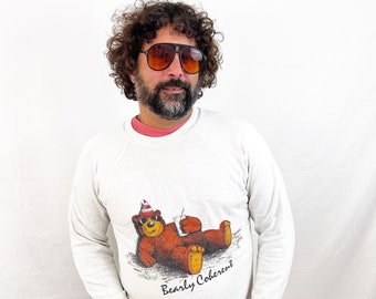 RARE Vintage 80s 1980s Funny Teddy Bear Sweatshirt - Bearly Coherent