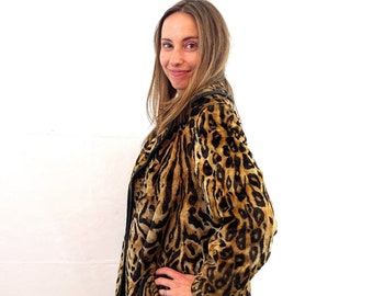 Manteau Bombshell Couture en fausse fourrure léopard des années 1960 - Juli de Roma - Fabriqué en Allemagne de l'Ouest