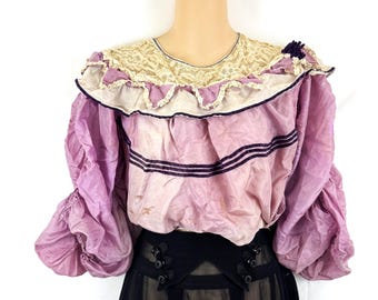 Vintage 1900s RARE Victorian Edwardian Purple Silk Rare Top Blouse