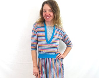 Cutest 70s 80s Striped Rainbow Pastel Summer Dress - Dobie