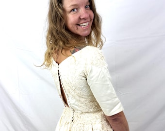 Vestido de novia vintage de los años 50, estilo WOW, con encaje, cuentas y satén - Maurer