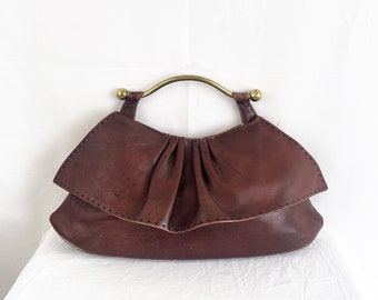 Vintage Leather Guild Greations Unusual Wide Handbag Purse