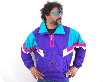 Vintage 80s 90s Ski Snow Winter Purple Puffy Pullover Jacket Coat - Tyrolia by Head