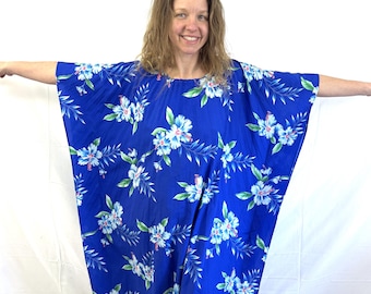 Vintage Tropical Plissee Hawaiianisches MuMu Polyester Leichtes Kleid Kaftan Kaftan