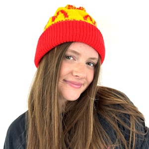 Vintage 80s Knit Winter Hat: Yellow & Red McDonalds Style