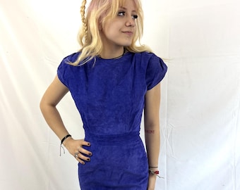 Vintage 80s 90s Brass Plum Purple Suede Leather Dress - Nordstrom
