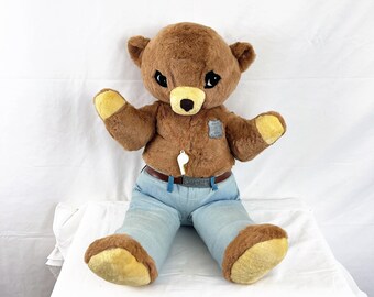 Vintage 1950s 50s RARE Larger Size Smokey the Bear Plush Stuffed Animal Toy - Ideal Toy Corp 24”