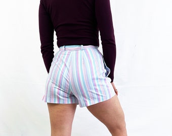 Vintage 80s 1980s Striped Pastel High Waisted Booty Shorts