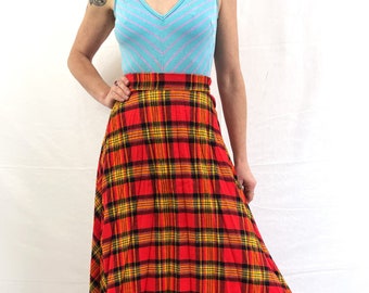 Maxi jupe longue plissée à carreaux vintage des années 1970 et 1970 - Montgomery Ward