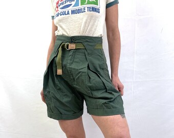 Vintage 80s Olive Green Ramie Cotton Cute Shorts - by C'est Jolie by Laura