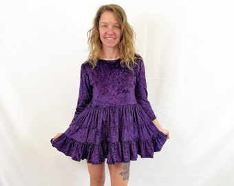 Vintage 80s 90s Purple Velvet Velvety Mini Goth Grunge Cute Dress