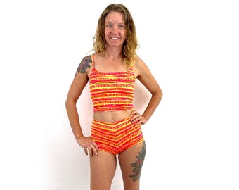 Vintage 1990s 90s Neon Fun Floral Two Piece Swimsuit - By No Boundaries