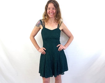 Vintage 80s All That Jazz Green Lace Mini Dress