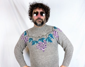 Vintage 1980s 80s Fun Knit Grape Wool Pullover Sweater