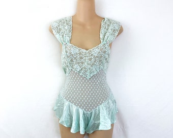 Vintage 1980s 80s Val Modes Lace Lingerie Slip Mini Dress Teddy Negligee