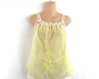 Vintage 1960s 60s Yellow Lingerie Boudoir Nightgown Nightie Underwear Set - A Hit Undie, "I Love You"