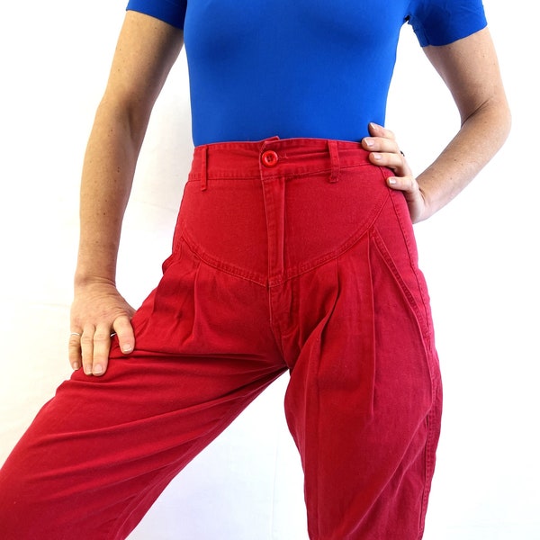 Vintage 80s 1980s RAD Red Pleated Baggy Pants - Instant Glamour Limited Express