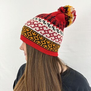 NWT Aspen Ski Red Knit Beanie Pom Pom “SKI” Fair Isle Winter Hat Red 100% Wool Winter Sports Hats & Headwear for sale | eBay main image 3