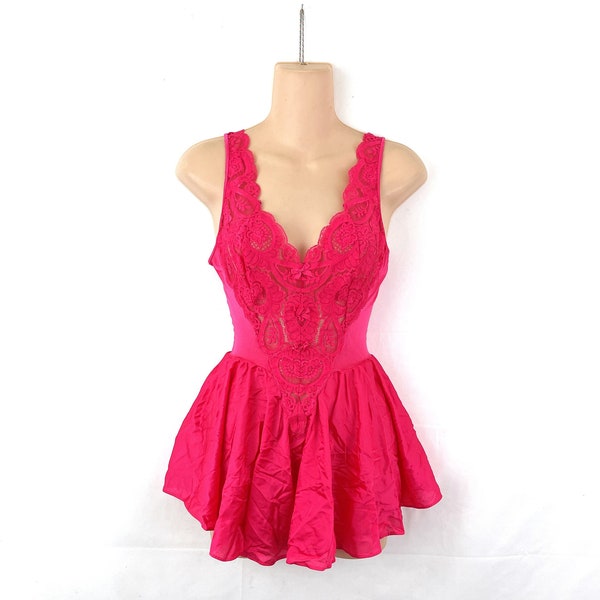 Vintage 1970s 70s Mini Pink Nylon Lingerie Dress - Olga