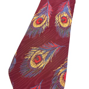 Vintage 40s 50s 1940s Rayon Necktie Tie American Game Birds Cheney Cravats Peacock image 1