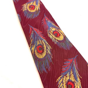 Vintage 40s 50s 1940s Rayon Necktie Tie American Game Birds Cheney Cravats Peacock image 2