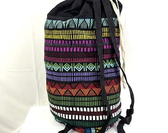 Vintage Woven Guatemalan Fabric Tote Bag Duffel Backpack Rucksack