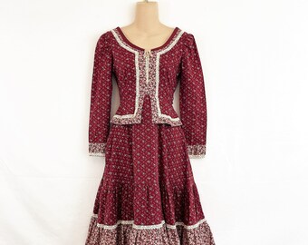 Vintage Handmade Gunne Sax Style Peasant Calico Floral 1970s 70s Dress