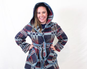 Amazing Vintage 1960s 60s Wool Plaid Winter Hooded Coat - Styled by Davis of Boston