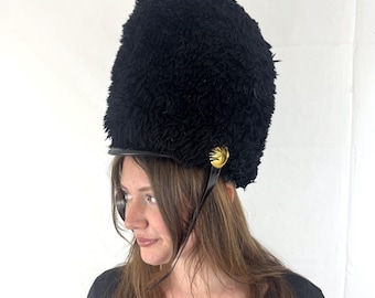 Vintage Tall Furry Black Marching Band Drum Major Costume Uniform Hat - Ostwald