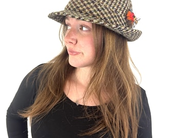 Vintage Dunn & Co Great Britian Hand Woven Tweed Wool Plaid Fedora Hat