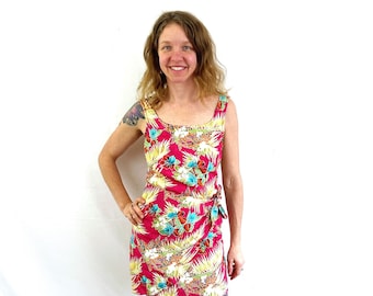 Vintage 1980s 80s Fitted Fun Tropical Dress - Rampage