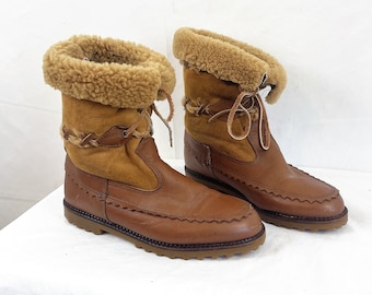 Vintage 1970s 70s Furry Canadian Blondo Leather Boots Shoes - Size 7 B - Made in Canada