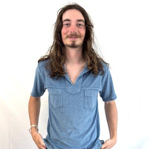Vintage 1970s 80s Terry Cloth Blue Summer RARE Towel Shirt - By Left Bank