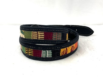 Vintage Guatemala Southwest Leather Woven Fabric Belt