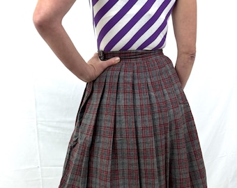 Vintage 50s 1960s Plaid Wool Pleated Skirt