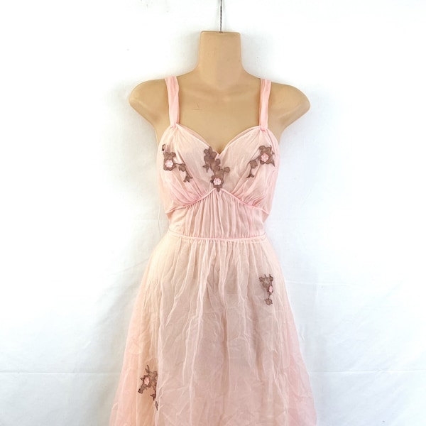 Vintage 1960s 60s Pink Lingerie Slip Nightgown Dress - Artemis