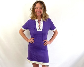 Vintage 1970s 70s Knit Purple Dress - Hand Loomed