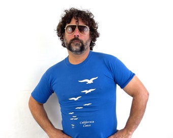 Vintage 80s 1980s Blue Seagull Tee Shirt Tshirt - California Coast