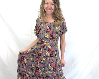 Vintage 1990s 90s Floral Rayon Maxi Dress - By Dance