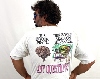 Vintage 1990s 90s This is Your Brain at the Beach RARE Surfer Tee Shirt Tshirt - The Outhouse Designs